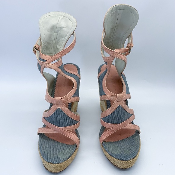 Balenciaga Denim and Leather Trim Gladiator Wedge Espadrille Sandal - Picture 2 of 14